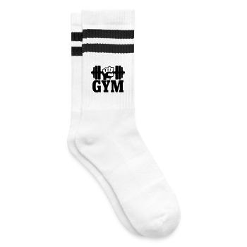 GYM Fist with Dumbbell - Striped tennis socks - white/black - Right