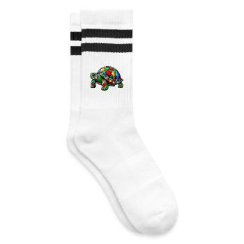 Harlekin-Schildkröte - Gestreifte Tennissocken - Weiß/Schwarz - Rechts