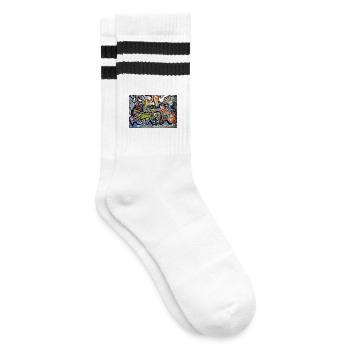 graffiti wall - Striped tennis socks - white/black - Right
