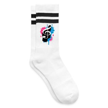 A clef as a graffiti - Striped tennis socks - white/black - Right