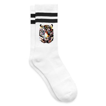 Colorful Tiger - Yellow Tiger Head - Tiger Drawing - Striped tennis socks - white/black - Right