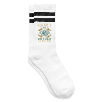 79. Geburtstag Als Gott Mich Schuf Vor - Gestreifte Tennissocken - Weiß/Schwarz - Rechts