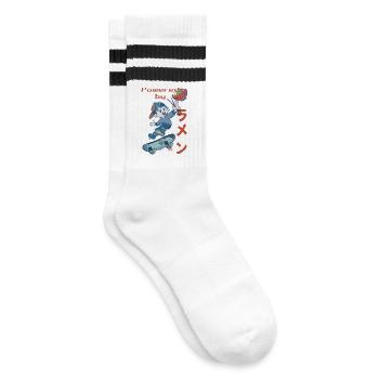 Powered by Ramen - Gestreifte Tennissocken - Weiß/Schwarz - Rechts