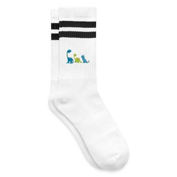 Lustige Dinosaurier Arten I Dino Kinder Geschenk - Gestreifte Tennissocken - Weiß/Schwarz - Rechts