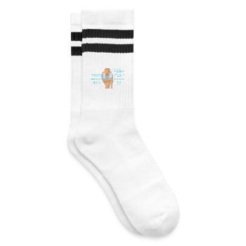Physio Knie Anatomie Kreuzband Meniskus - Gestreifte Tennissocken - Weiß/Schwarz - Rechts