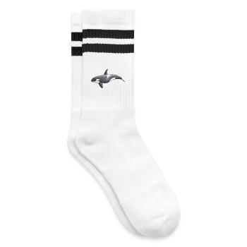 Orca – Meeresbewohner, Illustration, 2022 - Gestreifte Tennissocken - Weiß/Schwarz - Rechts