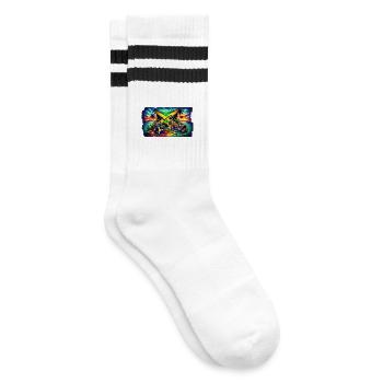 Jamaica Caribbean Reggae Music Design - Striped tennis socks - white/black - Right
