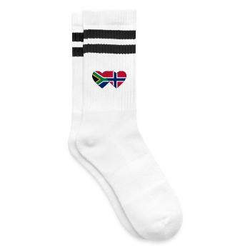 South Africa Norway Flag Heart - Striped tennis socks - white/black - Right