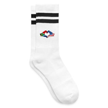 Südafrika USA Flagge Hände Herzform - Gestreifte Tennissocken - Weiß/Schwarz - Rechts