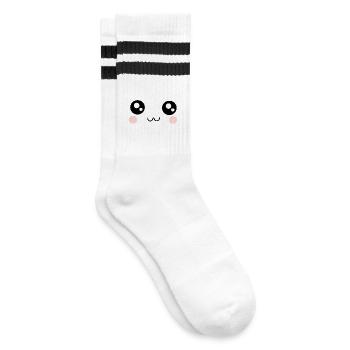Kawaii Gesicht lustig - Gestreifte Tennissocken - Weiß/Schwarz - Rechts