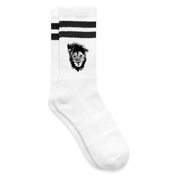 Löwe Löwenkopf löwenmähne - Gestreifte Tennissocken - Weiß/Schwarz - Rechts