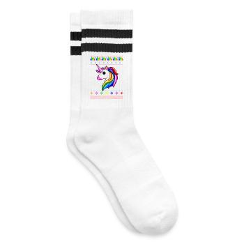 Einhorn-Weihnachten - Gestreifte Tennissocken - Weiß/Schwarz - Rechts