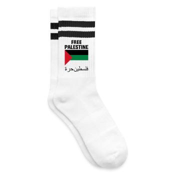 Free Palestine with Flag - Striped tennis socks - white/black - Right