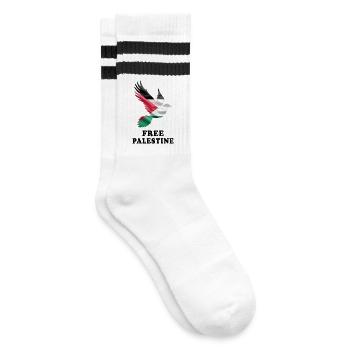 Freie Palästina-Taube - Gestreifte Tennissocken - Weiß/Schwarz - Rechts