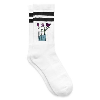 Blumen im Tontopf Design - Gestreifte Tennissocken - Weiß/Schwarz - Rechts