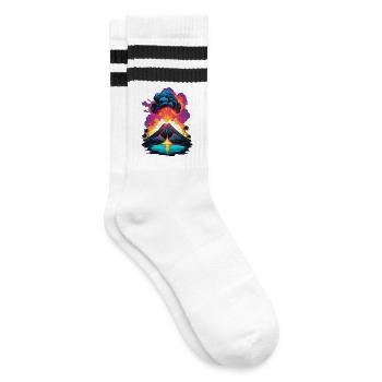 Vulkan Ausbruch - Gestreifte Tennissocken - Weiß/Schwarz - Rechts