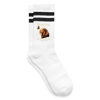 Löwe Schmetterling Bibelvers Christlich - Gestreifte Tennissocken - Weiß/Schwarz - Rechts