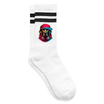 Hund - Gestreifte Tennissocken - Weiß/Schwarz - Rechts