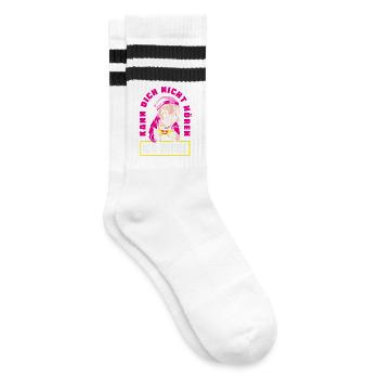 Kann dich nicht hören – ich zocke - Gestreifte Tennissocken - Weiß/Schwarz - Rechts