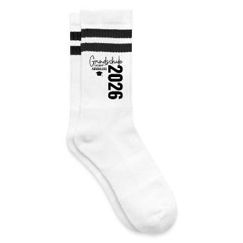 Abschluss 2026 Grundschule geschafft! - Gestreifte Tennissocken - Weiß/Schwarz - Rechts