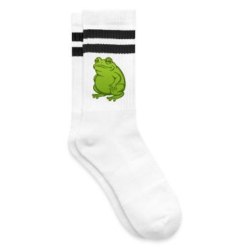 Dicker fetter Frosch - Dicke fette Kröte - Gestreifte Tennissocken - Weiß/Schwarz - Rechts