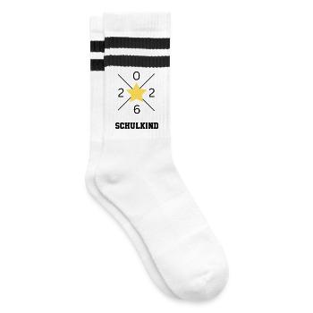 Schulkind 2026 - Gestreifte Tennissocken - Weiß/Schwarz - Rechts
