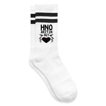 HNO Ärztin mit Herz Geschenk - Gestreifte Tennissocken - Weiß/Schwarz - Rechts
