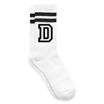 Buchstabe D - Gestreifte Tennissocken - Weiß/Schwarz - Rechts