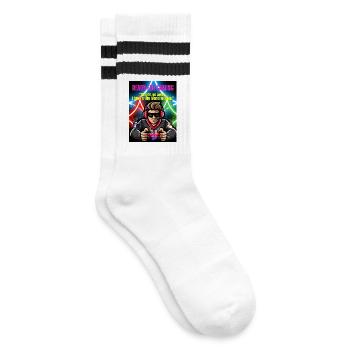 Gamer Ready for Gaming Neonfarben - Gestreifte Tennissocken - Weiß/Schwarz - Rechts