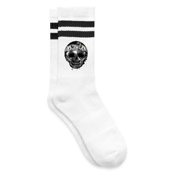Chrome Skull with Retro Motorcycle Helmet and Goggles - Striped tennis socks - white/black - Right