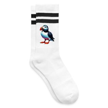 Papageitaucher - Gestreifte Tennissocken - Weiß/Schwarz - Rechts