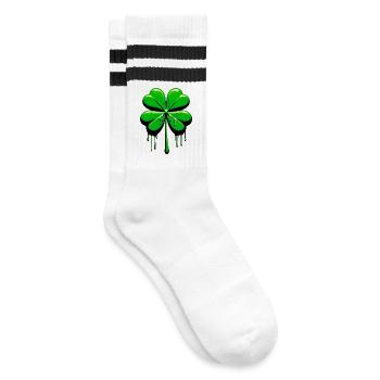Vierblättriges Kleeblatt - Gestreifte Tennissocken - Weiß/Schwarz - Rechts