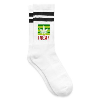 High / Smoking / Cannabis / Hemp / Cannabis Leaf - Striped tennis socks - white/black - Right