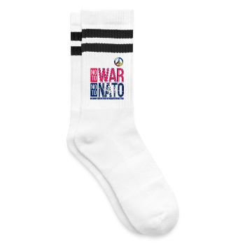NEIN ZUM KRIEG, NEIN ZUR NATO V3 | SCHLECHTE FÜHRUNG - Gestreifte Tennissocken - Weiß/Schwarz - Rechts