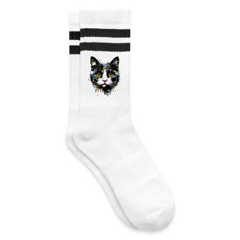 Katze - Gestreifte Tennissocken - Weiß/Schwarz - Rechts