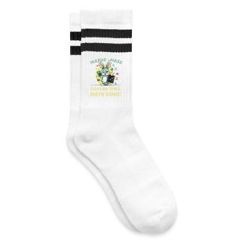 Mathe-Hase mit Taschenrechner und Tafel - Gestreifte Tennissocken - Weiß/Schwarz - Rechts