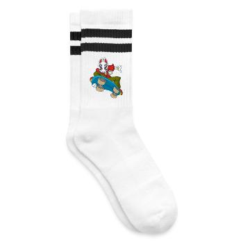 Japanischer Fuchs auf einem Skateboard - Gestreifte Tennissocken - Weiß/Schwarz - Rechts