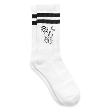 Stilisierte, umrandete Rose - Gestreifte Tennissocken - Weiß/Schwarz - Rechts