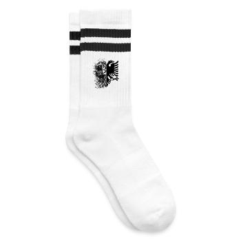 Albanien Flagge "Albanischer Adler" - Gestreifte Tennissocken - Weiß/Schwarz - Rechts