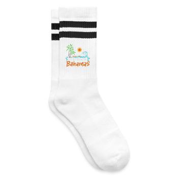 Bahamas Retro 80er Sommer Sommerurlaub - Gestreifte Tennissocken - Weiß/Schwarz - Rechts
