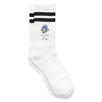 Mystischer Edel-Hengst mit Tribal-Akzenten - Gestreifte Tennissocken - Weiß/Schwarz - Rechts
