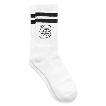 Big Sis Herz - Große Schwester 2021 Mädchen - Gestreifte Tennissocken - Weiß/Schwarz - Rechts