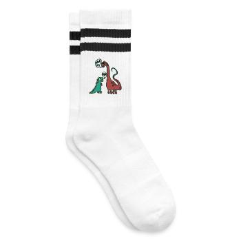 Dinosaurier Tyrannosaurus und Brachiosaurus - Gestreifte Tennissocken - Weiß/Schwarz - Rechts