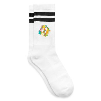 Bunte Fußabdrücke Kinder Familie Kunst Fuß Spaß - Gestreifte Tennissocken - Weiß/Schwarz - Rechts