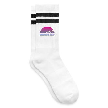 Palm Tree Tropical Summer Retro - Striped tennis socks - white/black - Right