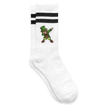 Tanzender Kobold St. Patrick's Day irisch - Gestreifte Tennissocken - Weiß/Schwarz - Rechts