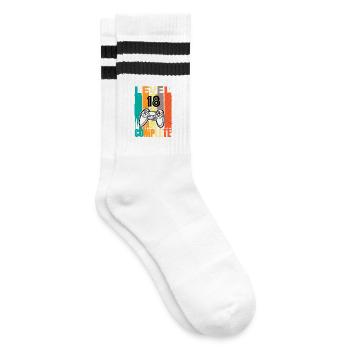 Level 18 Complete Controller 18.Geburtstag - Gestreifte Tennissocken - Weiß/Schwarz - Rechts