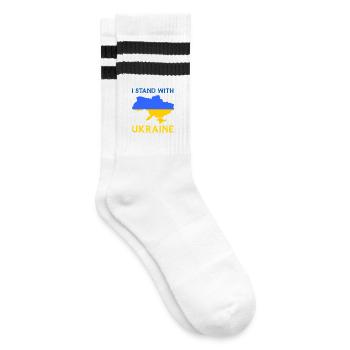 I Stand With Ukraine Flag - Ukraine Strong - Striped tennis socks - white/black - Right