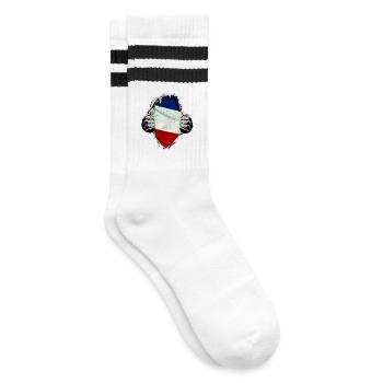 Rostock blau weiss rot unterm Shirt - Gestreifte Tennissocken - Weiß/Schwarz - Rechts