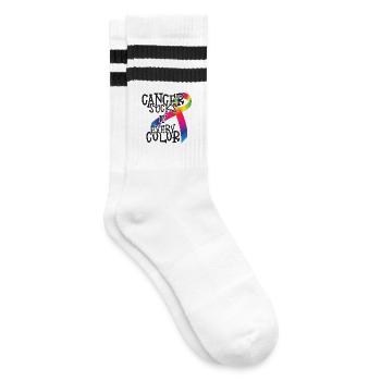 Cancer Awareness Cancer sucks in every color - Gestreifte Tennissocken - Weiß/Schwarz - Rechts